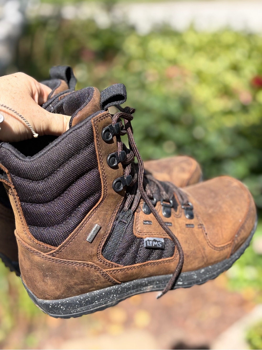 LEMS Women's Brown Lace-Up Leather Hiking Boots